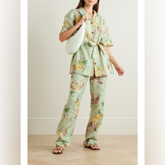NWT Zimmermann Matchmaker Linen Straight Trouser Pants Mint Tropical Floral - Picture 2 of 14